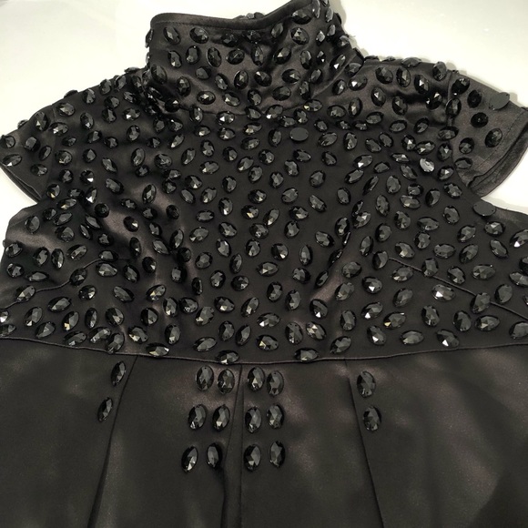 Black Beaded Satin Evening Dress - Picture 5 of 12